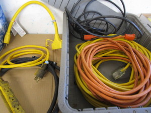 Tote with dividers, electrical cord...