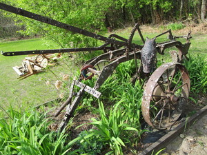 Antique two bottom plow on steel wh...
