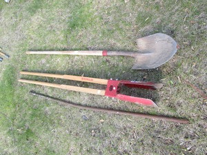 Post hole digger, spade, pry bar...