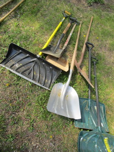 Shovels with sand, snow & aluminum...