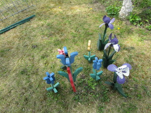 Wooden tulips, metal iris stakes...