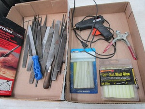 Files, glue gun & sticks, flex shaf...