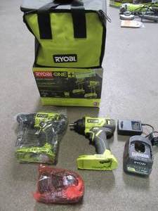 Ryobi 18-Volt ONE Lithium-Ion Cordless 2-Tool Combo Kit w DrillDriver, Impact Driver, (1) 1.5 Ah Battery, Charger and Bag, P1817 - Used - Missing one battery.