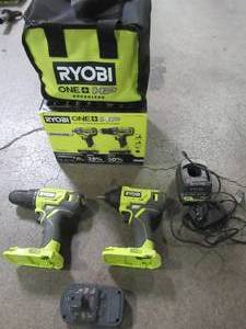 Ryobi ONE HP 18V Brushless Cordless 12 in. DrillDriver and Impact Driver Kit w (1) 2.0 Ah Batteries, Charger, and Bag - Used - Missing 1 Battery.