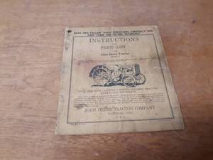 Original John Deere Model D Tractor Instructions and Parts List manual