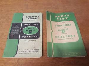John Deere Model B Tractor Parts List Manual and Operators Manual