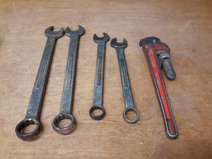 Large Open end Wrenches and Pipe Wrench 1-516, 1-14, 1, 1516