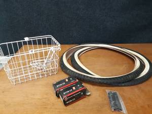 New Vintage Style Bicycle Tires, Tubes, Hand Grips & Basket - These were bought for the Bicycle in Lot 180