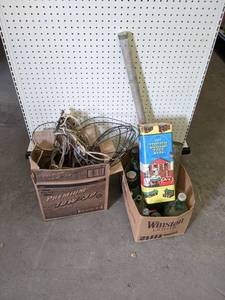 Lot of Misc. Bottles, Cans, Wire, Pulleys, and Original Lincoln Logs