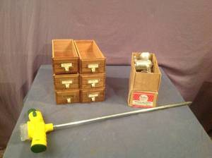 lot 325 image: Wood Drawers, Food Chopper & Root Feeder