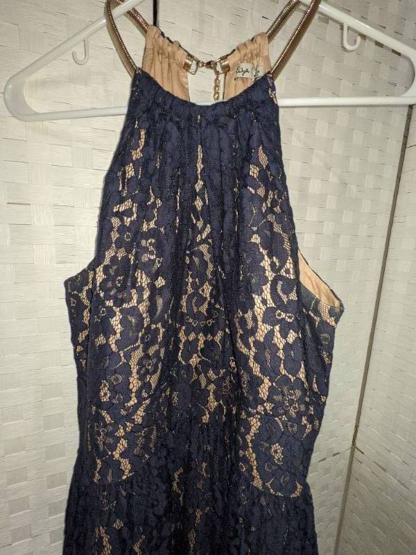 Eliza J Navy Halter Dress wLace Overlay Sz 12