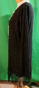 White House Black Market Black Silver Sweater Asymmetrical Fringe Hem L