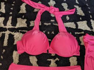 3 Pc. Hot Pink Swimming Suit Set Sz L Double D