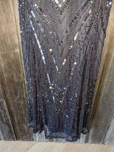 Gorgeous & Flattering Full Length Black Beaded Custom Dress L 810