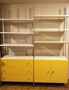 Mod Vintage 60s Yellow and White Display Shelves and Cabinets
