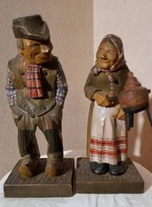 Swedish Wooden Carved Man & Woman, signed HR 1930