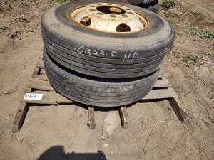 (2) Hankook 10R22.5 Tires on Hub Wh...