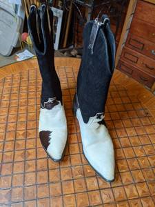 Womens Black and White Leather Cowgirl Boots 6.5