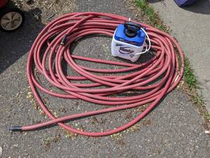 Garden Hose and RoundUp Weed Killer Container and Sprayer - Empty