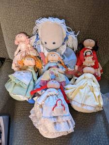 Fabric Doll Set and 1 large Fabric Doll