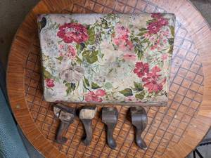 Vintage Foot Stool with Floral Fabric