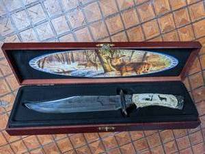 Large Knife wBone Handle in Wood Case