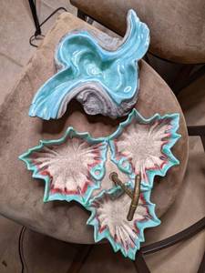 Vintage Green and Earthtone Colored Ceramic Trays