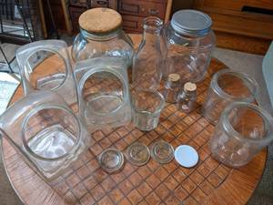 Lot of Vintage Glassware, Jars and Glass Ball Jar Covers