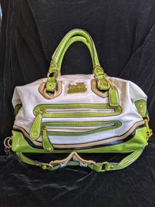 Lime Green and White Coach Purse Handbag