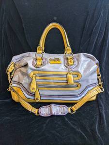 Yellow and Off White Coach Purse