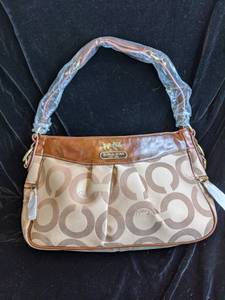 Coach Purse with Iconic Cs and Brown Leather Strap NEW