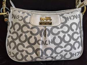Coach Purse with Cs in Silver and White