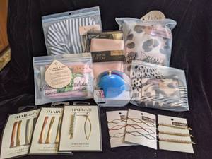 Lot of Hair and Beauty Supplies - FOREO, Clips, Shower Caps, Hair Wraps