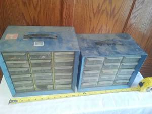 (2) Metal parts bins, tools & crafts.