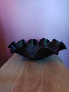 Folded Rim Black Amethyst Glass Candy Dish