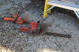 lot 744 image: Lot of (2) Electric Pruning Saws  - Cosco Trim-All Hedge Trimmer 16 HT916 120V, Black & Decker 16