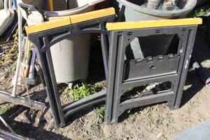 lot 763 image: Lot of (2) Plastic Foliding Sawhorses