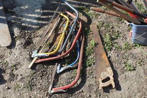 lot 768 image: Lot of (7) Hand Tools  - Bow Saws (x6), Hand Saw (x1)