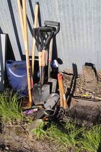 lot 778 image: Lot of (16) Hand Tools  - Spades, Rakes, CultivatorHoe, Hand Shovels, Misc. Garden Tools