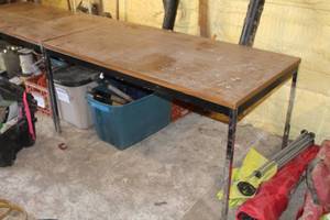 lot 827 image: Metal Table with Wood Top 60Lx30Wx29H