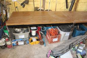 lot 826 image: Metal Table with Wood Top 60Lx30Wx29H