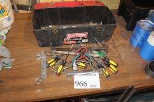 lot 966 image: Craftsman Plastic Tool Box 20L  with Hand Tools, Screwdrivers, Wrenches, Misc. Hardware