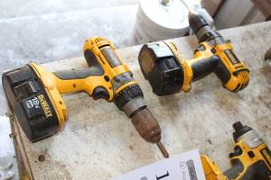 lot 1058 image: Lot of (2) DeWalt 18V Cordless Tools  - 12 Drill Driver DC983, 12 Hammerdrill DW988 and Two Batteries