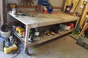 lot 1071 image: Metal Rolling Work Bench with Wood Top 115-12Lx48Wx34-12H