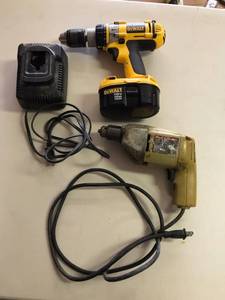 lot 1899 image: Black & Decker 38 Variable Speed Drill, DeWalt 18V Cordless Drill with Battery, 1 Hour NiCd Charger