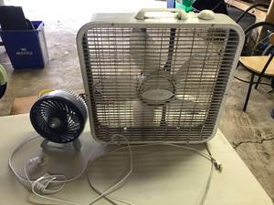 lot 1904 image: Lot of (2) Fans  - Lasko Box Fan, Small Chillout Fan
