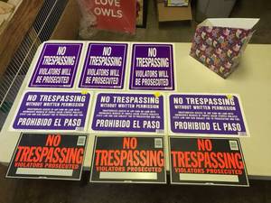 lot 1938 image: Lot of (9) No Trespassing Signs