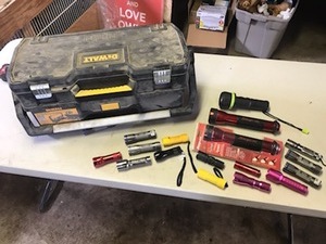 lot 1950 image: DeWalt Plastic Tool Box 26-12Lx 11-12Wx13H  with Flashlights (x17)