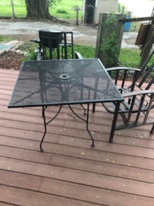 lot 1954 image: Lot of (10) Wrought Iron Patio Furniture Set and Accessories