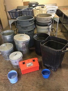 lot 1957 image: Lot of (Approximately 18) Trash Cans, Laundry Baskets